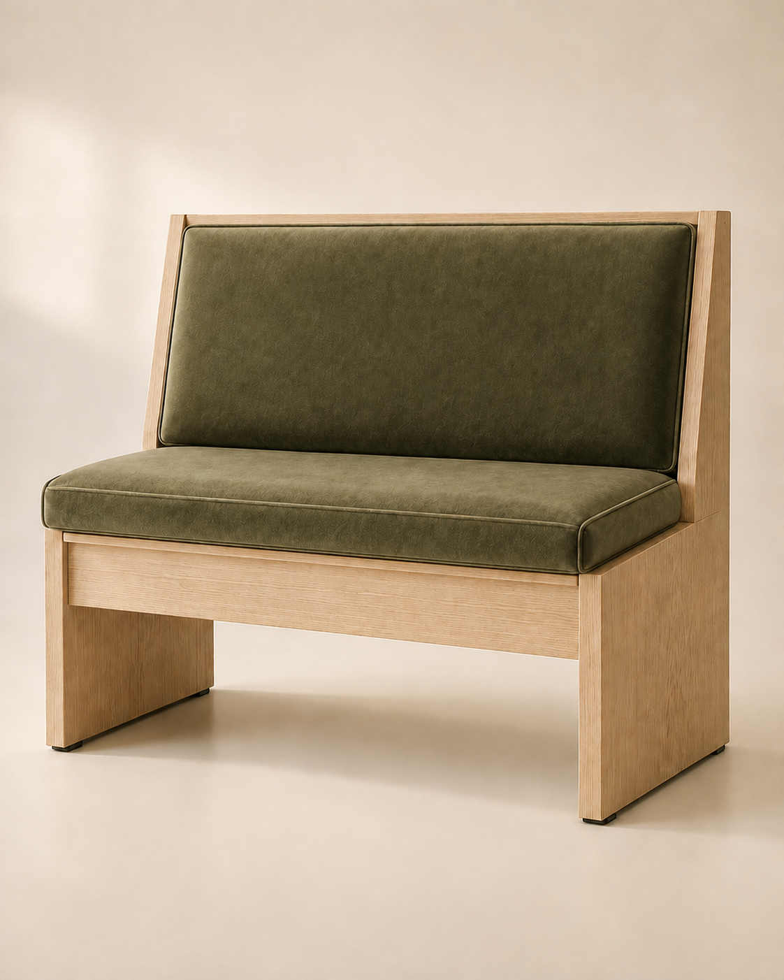 The Frame Bench in olive velour and natural oak